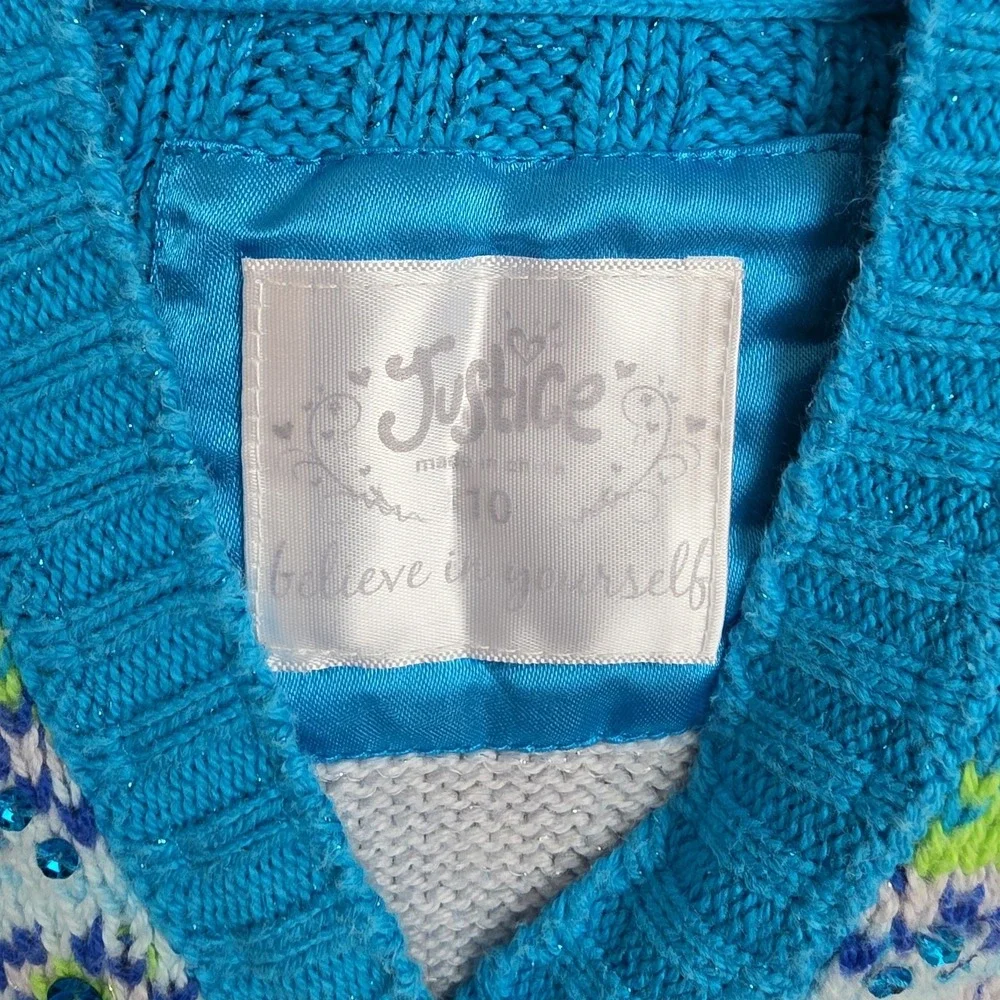 Justice Hooded Sweater Girls Size 10 Gray/Blue/Green Sequins Long Sleeves